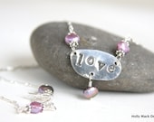 Handcrafted necklace made of PMC, love charm, wire wrapped lavender freshwater pearls, sterling silver chain, Mother Day Gift