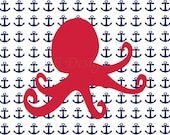 Red Octopus and Anchor Nursery  Print - 8x10