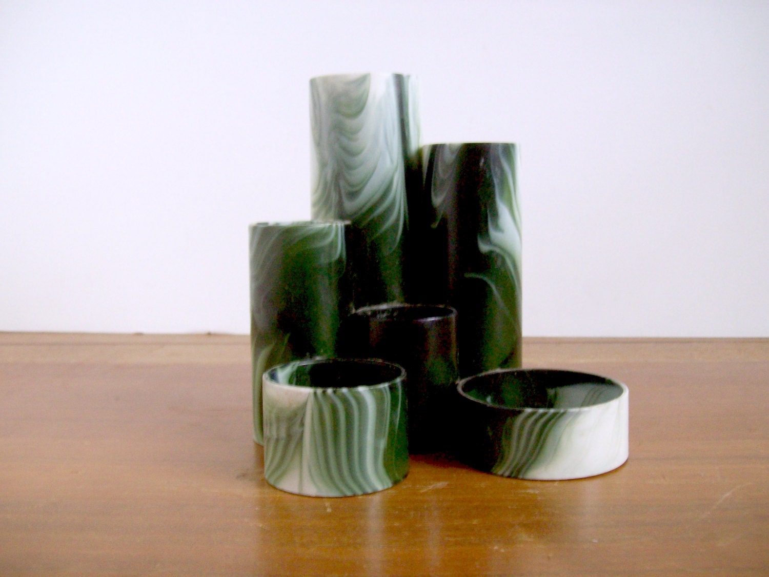 Mod Vintage Faux Marble Plastic Desk Organizer, Pencil Holder, Retro Office Decor