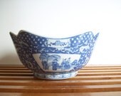 Large Chinoiserie Bowl, Blue and White China, Pagoda Shape, Serving Bowl
