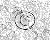 Instant Download Coloring Page Hand Drawn Zentangle Inspired Psychedelic "Slider" Abstract Zendoodle Doodle Hippie By Kat