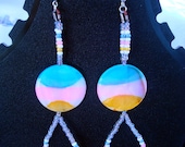 Mother of pearl Earrings Blue, yellow and white Earrings. E047