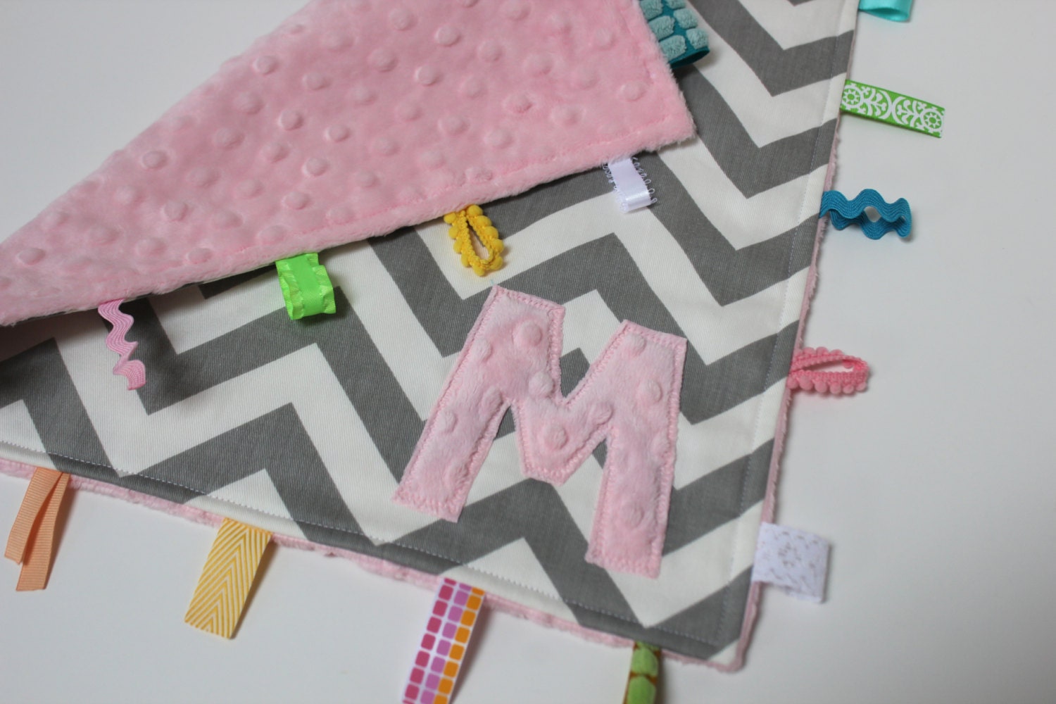 Personalized chevron baby blanket - light Pink lovey travel minky - nursery shower gift monogram intial