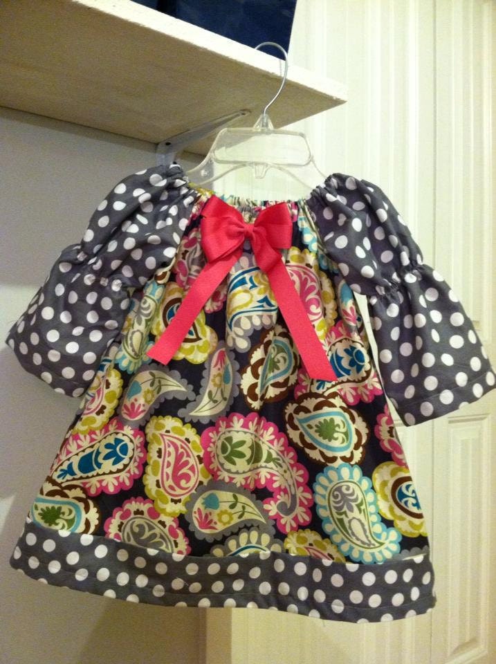 Grey Polka Dot and Paisley Girls Peasant Dress 3mth, 12mths, 2T up to girls 12