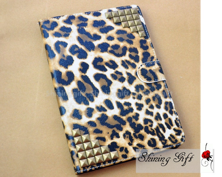 Leopard Ipad Mini Case, Ipad Mini Cover, Ipad Case cover, Leather Ipad mini case, studded apple ipad case