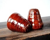 Old Stonware Salt Pepper Shakers, Mirror Brown Vintage Farmhouse Kitchen Tableware Set