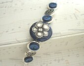 Stone bracelet, Button bracelet, Button jewelry, OOAK, Blue bracelet, Flower bracelet, silver bracelet, blue silver jewelry, Mothers Day