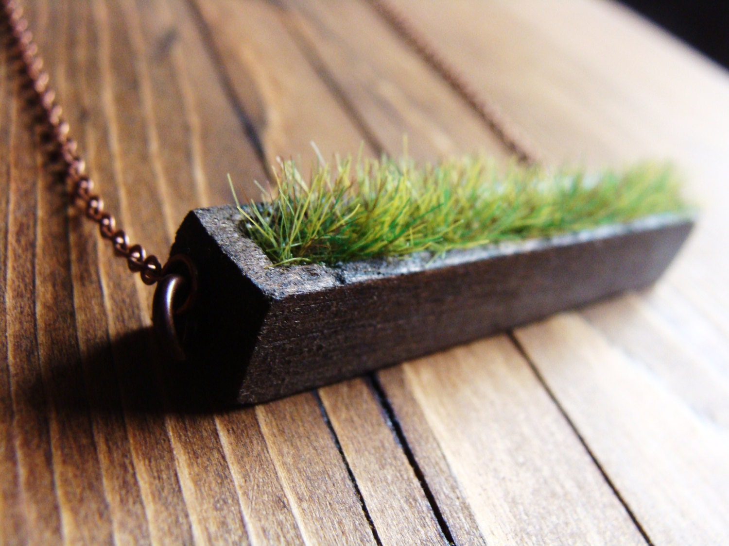 Wood and Grass Necklace Rectangle Bezel Planter Necklace - aptoArt