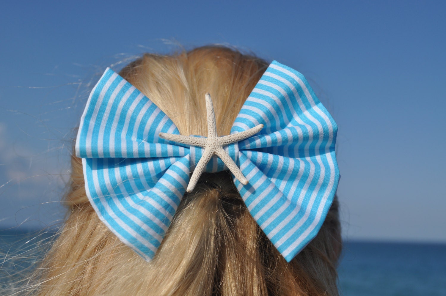 Aqua Striped Hair Bow