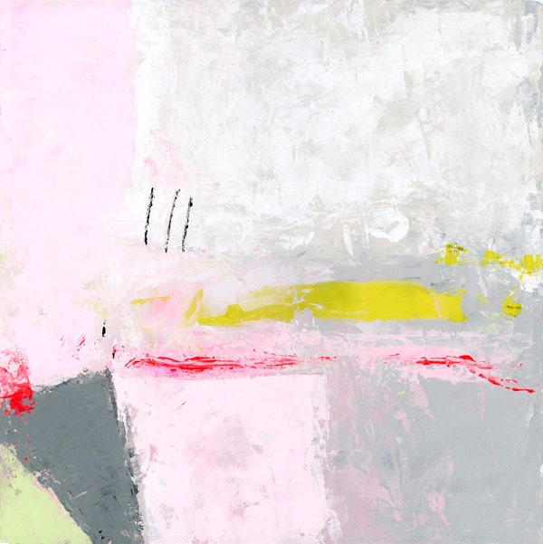 Pink Grey Original Abstract Painting 12x12 acrylic contemporary art on canvas board for her girls room