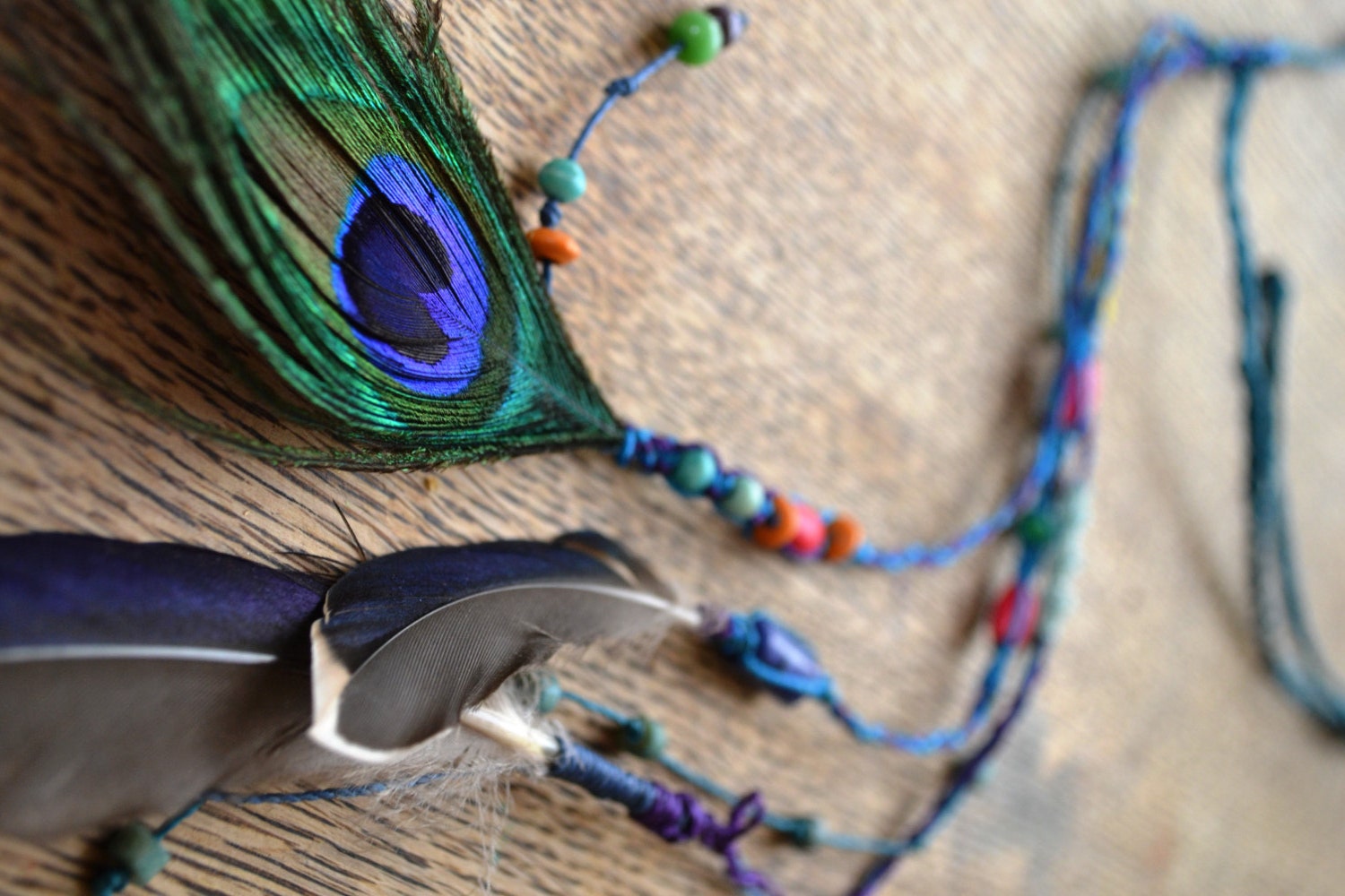 Colorful Macrame Headdress/ Hair Feather/ Headband/ Peacock/ Festival Jewelry/ Summer Accessories