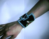 CANVAS BRACELET cuff colorful  mixed fabric, Black-Rainbow-Turquoise  with Circles