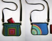 2in1 SMALL BELT BAG mini hip bag -bike bicycle tote- little sling purse /festival wallet/ Girl Child Polka dots-Blue-Colorful-Rainbow -Black