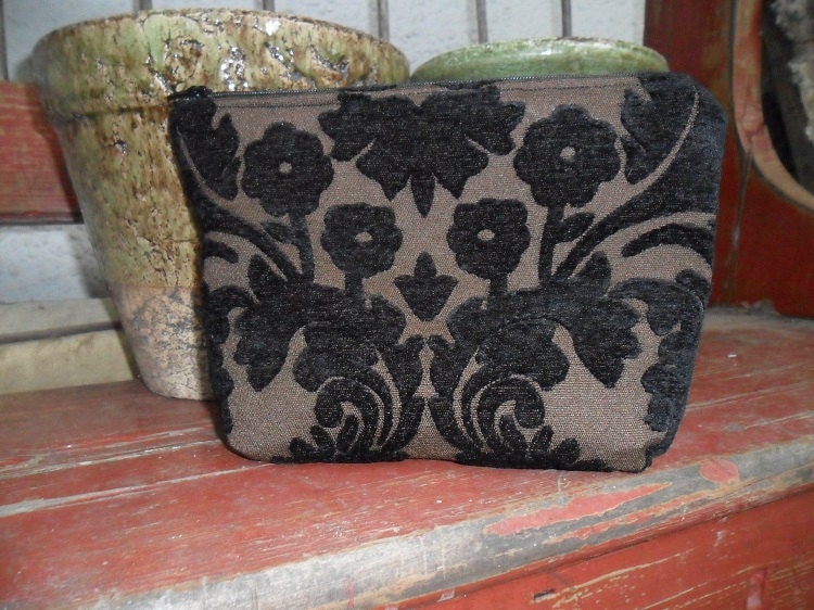 Makeup Bag Case Black and Brown Chenille