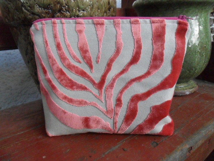 Makeup Bag Case Animal Print Orange Peach Cut Velvet