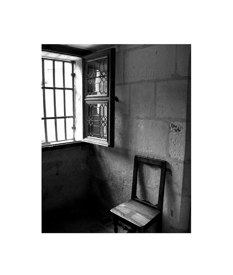 Chair Photograph Window Black And White Medieval France Travel Art - QuinnImagery