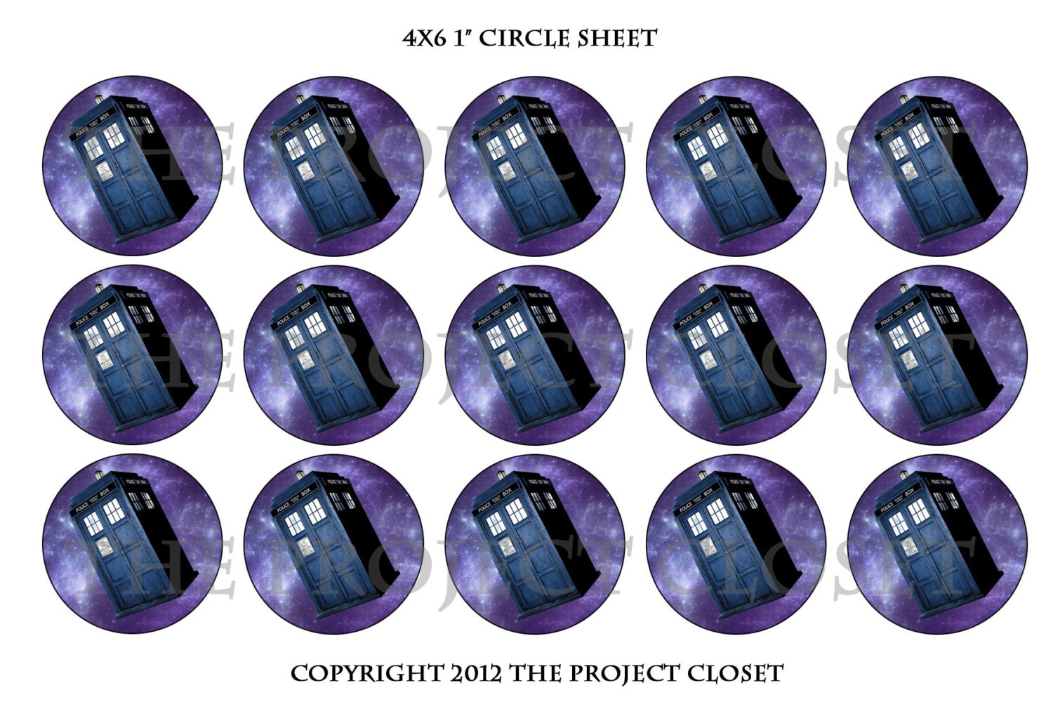Dr Who Tardis Police Box Inspired 1" Inch Round Digital Collage Bottle Cap Sheet INSTANT DOWNLOAD