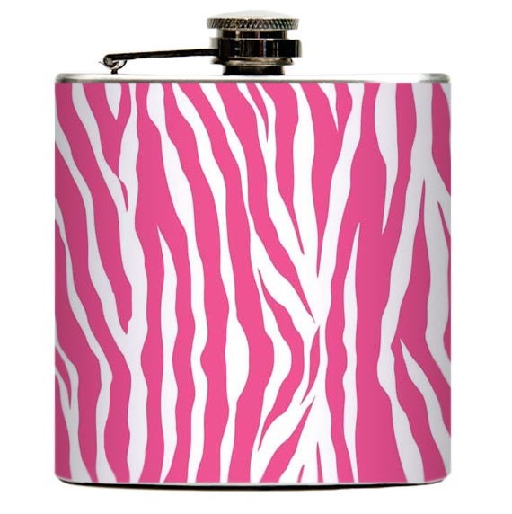 Zebra Print Liquid Drinking Flask. Zebra Pink Print Girls Night Birthday Bachelorette Wedding Party Gifts - Stainless Steel 6 oz