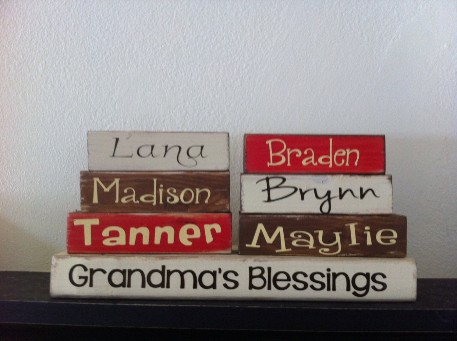 Mom Day Grandma Nanny Nana Grandpa Dad Daddy Papa Blessings stacker blocks wood