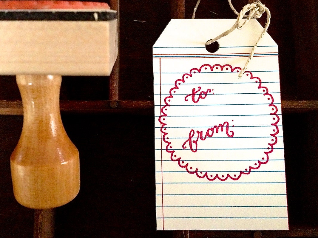 TO / FROM STAMP - Calligraphy Hand-Drawn Rubber Stamp - Wooden Handle