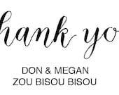 THANKYOU WEDDING STAMP - Customizable Calligraphy Stamp with Couples' Names & Date - Wooden Handle
