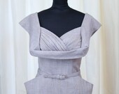 1950's Dress // Shelf Bust Linen Painted Linen Wiggle Dress