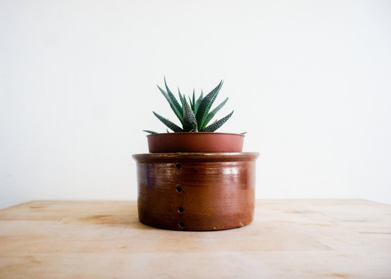 Vintage French Pottery // Rustic Strainer // Brown rust // farmhouse country // plant holder // berry strainer // spring southwestern garden