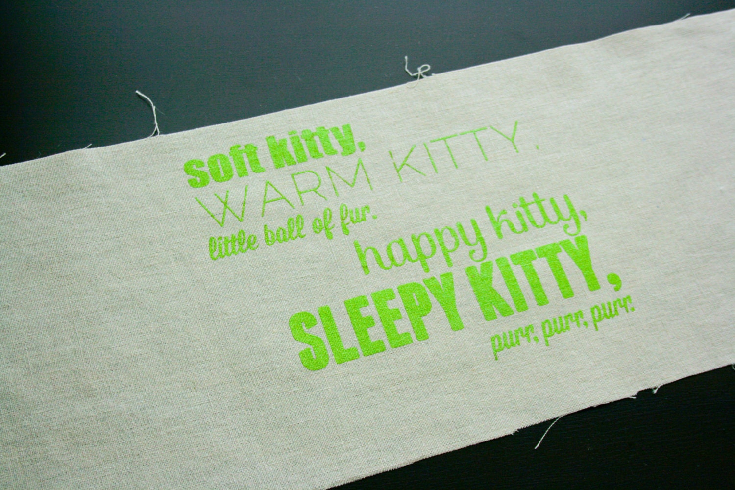 Soft Kitty Linen Screen Print - Green