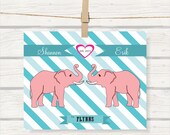Kissing Elephants Family Name Art Print / Established / Wedding Name / Just Married