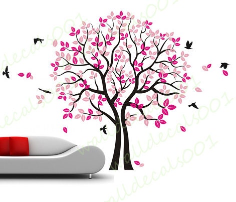 love Tree Wall Decal wall sticker kids decal flower decal room decor nature wall decor  graphic mural  -twinsTree with Birds