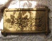 Vintage French Cast Stone or cement Garden Wall Plaque Children Gilt Bronze Painted