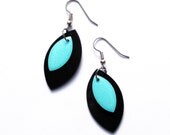 small vinyl record earrings, black and bright blue dangle earrings, elegant jewelry, gift for her, simple, cute earrings, eco fashion