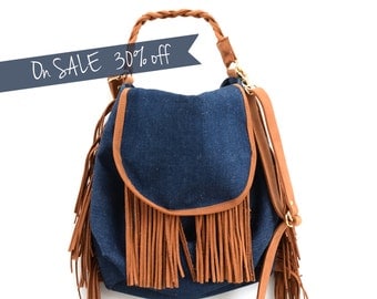 Canvas bag, fringe bag, SALE ---30% OFF-- 242 usd instead of 202 usd
