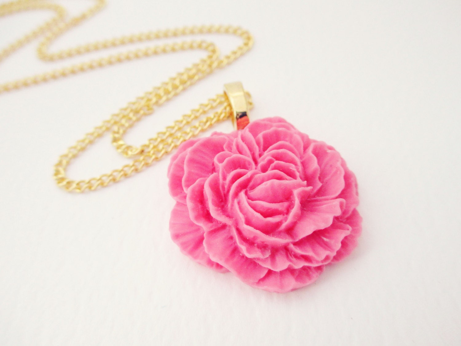Pink Peony Flower Necklace