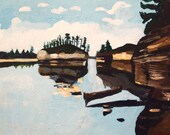 Lone Rock, Dells of the Wisconsin River. Acrylic on Wood. 12" x 16" x .5" Landscape Painting. Ready to Hang