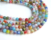Multicolored Millefiori Flower Beads round 6mm full strand 4718FL