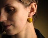 Small Felt Bead Earrings Mustard Yellow Post Stud Earrings