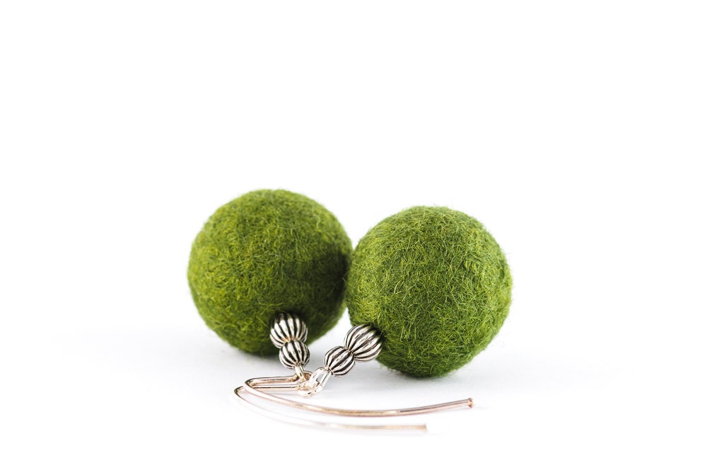 Green Felt Earrings Eco Friendly Felted Earrings Small Woodland Earrings Gift For Her