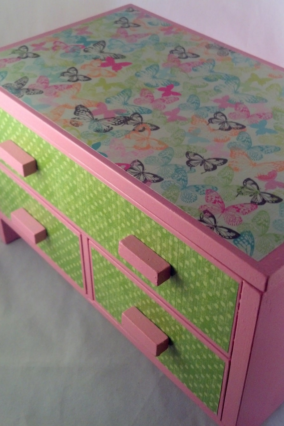 RESERVED Pink and Green Butterflies Upcycled Jewelry Box