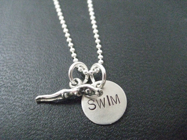 SWIM GIRL, SWIM - 20 inch Sterling Silver Swimming Jewelry - Swim Necklace on 20 inch Sterling Silver Ball chain - Swimmer Girl - Swim Coach