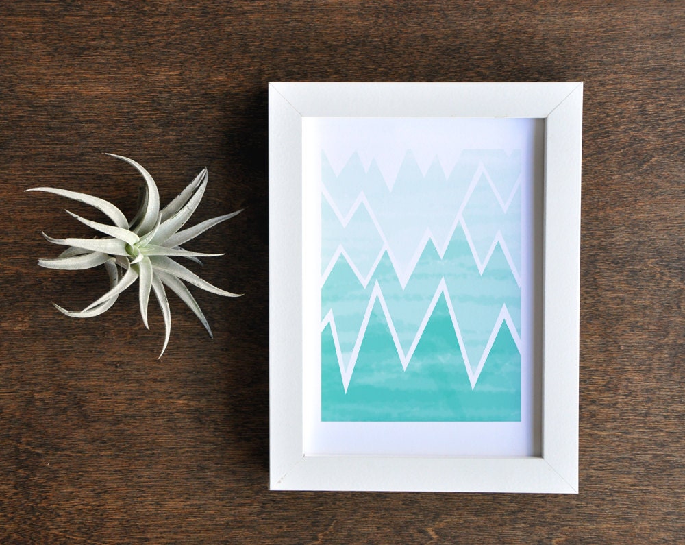 5x7 Aqua Ombre Mountains Art Print