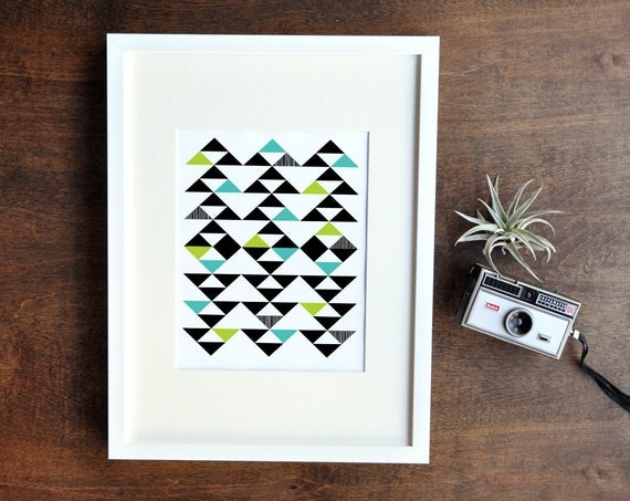 Triangle 8x10 Art Print - Geometric Aqua and Lime Green Wall Decor - Home, Nursery, Living Room, Decorative