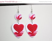 ON SALE Guitar Pick Earrings Handmade From Upcycled Gift Card CANDY Red Heart Eco-Friendly Jewelry Valentine's Day