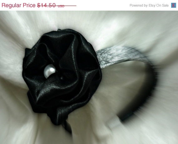On Sale Simply Black and White Headband/Clip Combo, Black Flower Clip, White Vamp Headband, Handmade, Womens Hair Accessory