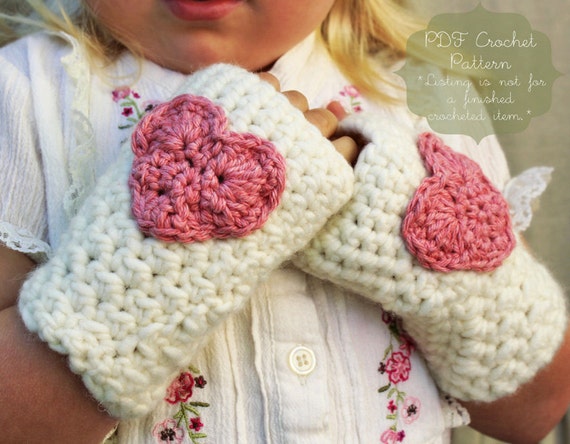 PATTERN: The Kendall Mitts -Toddler, Child, & Adult Sizes- heart, Valentine's Day, chunky, easy, fingerless