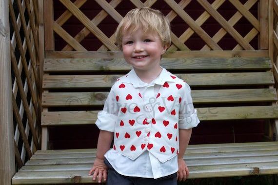 Red white love heart waistcoat wedding mothers day clothing boys formal white buttons vest toddler smart page boy romantic ring bearer