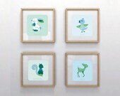 Nursery Wall ART "Modern Woodland - set of 4" Print
