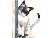 Black and White Cat / , Black, Gray Cat / Minimal / Watercolor Original / 5x7/ SALE
