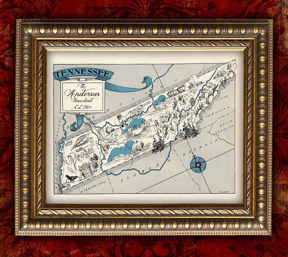 TENNESSEE MAP Art Print VIntage Map Retro Custom Personalized Map Wedding Housewarming Gift Home Decor Wall Decor 8x10 All 50 States Avail.