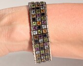 80s Vintage Sterling Bracelet Multicolored Faceted Natural Stones Articulated Large Adjustable Cocktail Party Stamped 925
